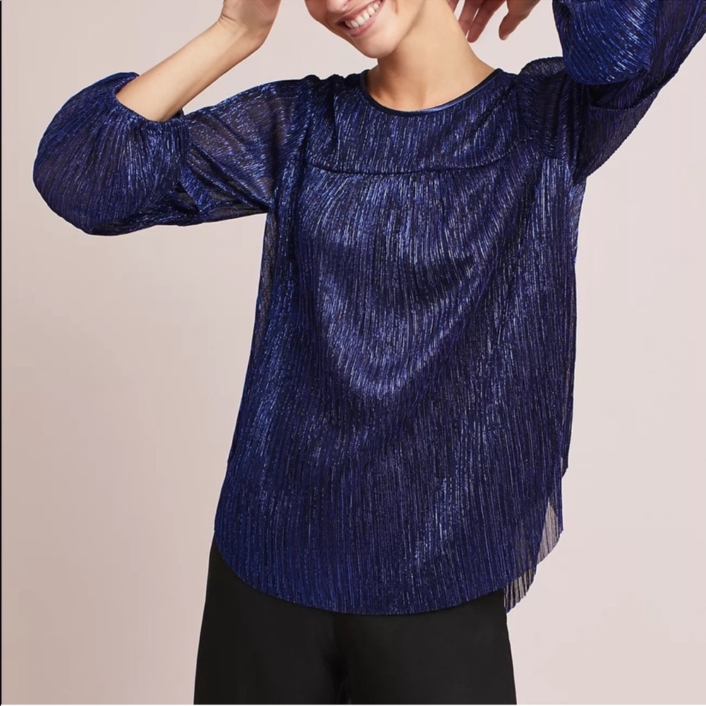 Anthropologie Sz M Metallic Pleated Blouse by Moulinette Soeurs EUC